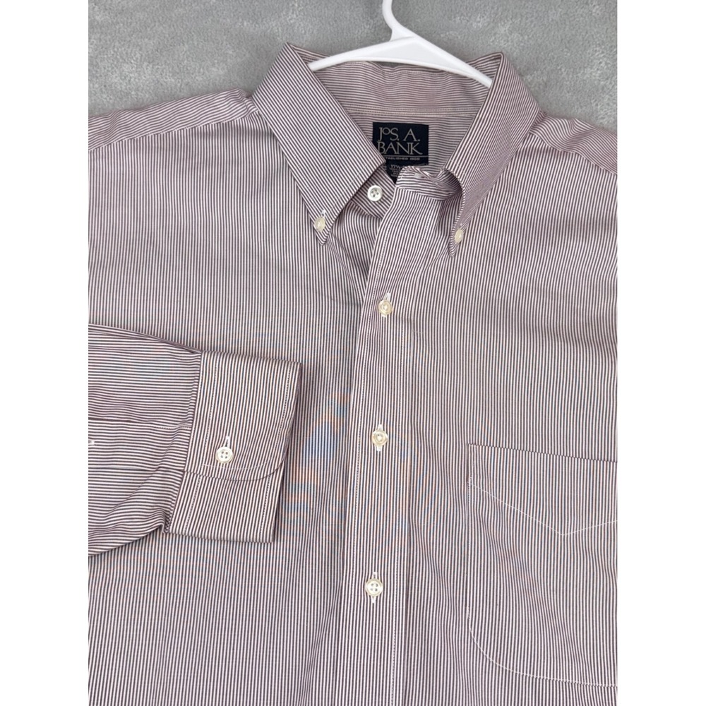 Jos. A. Bank Traveler Mens 17.5X36 Burgundy White Striped Button Down Shirt